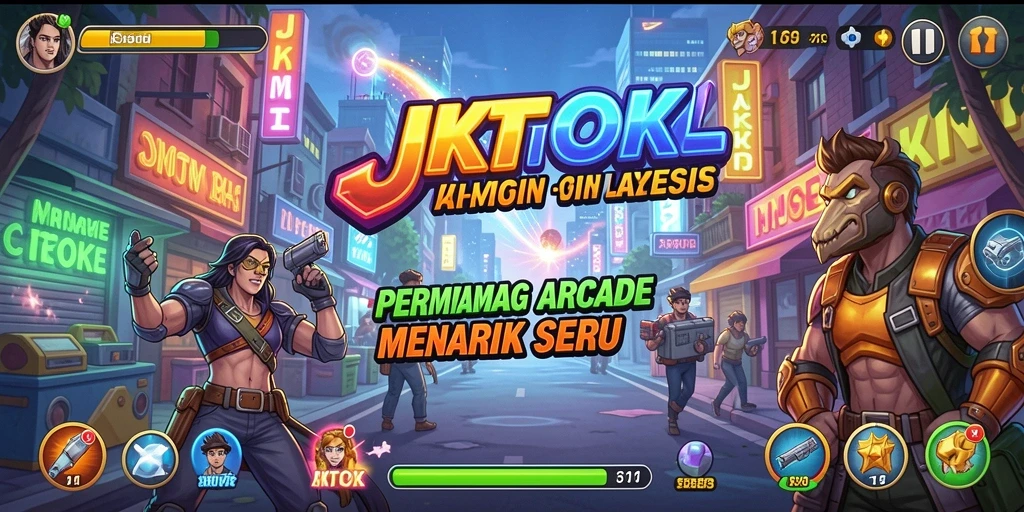 Tampilan gameplay JKTOK yang penuh warna dan dinamis.