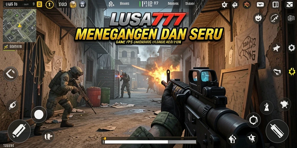 Tampilan gameplay LUSA777 dengan aksi seru dalam pertempuran FPS.