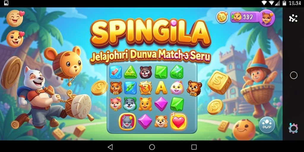 Tampilkan gameplay SPINGILA yang seru dan menantang dalam permainan Match-3.