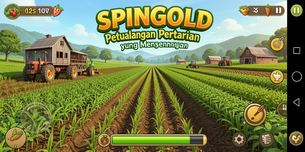 Tangkapan layar SPINGOLD menampilkan pemandangan ladang yang indah dengan tanaman subur.